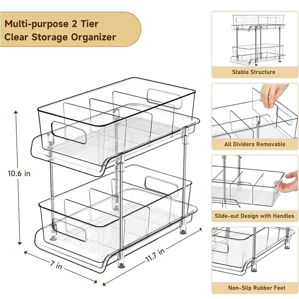Multi-purpose 2 Tier Clear Storage Organizer, new
